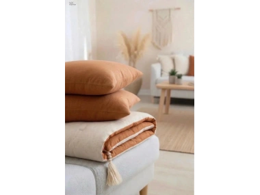 Çift Taraflı Keten Koltuk Pedi / Şiltesi [Kırlentli] - Tarçın-Krem