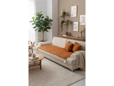 Çift Taraflı Keten Koltuk Pedi / Şiltesi [Kırlentli] - Tarçın-Krem