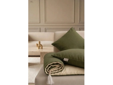 Luxury Çift Taraflı Keten Koltuk Pedi / Şiltesi [Kırlentli] - Haki-Krem