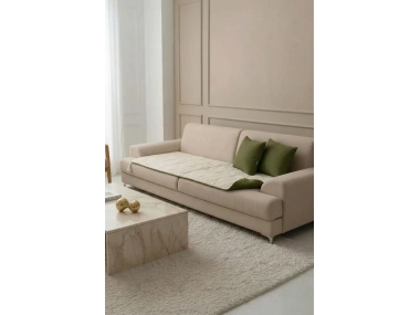 Luxury Çift Taraflı Keten Koltuk Pedi / Şiltesi [Kırlentli] - Haki-Krem