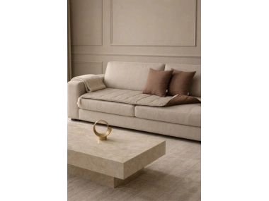 Luxury Çift Taraflı Keten Koltuk Pedi / Şiltesi [Kırlentli] - Kahverengi-Bej