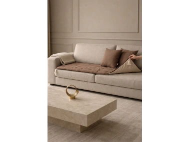 Luxury Çift Taraflı Keten Koltuk Pedi / Şiltesi [Kırlentli] - Kahverengi-Bej