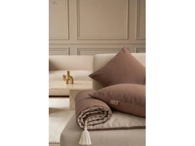 Luxury Çift Taraflı Keten Koltuk Pedi / Şiltesi [Kırlentli] - Kahverengi-Bej