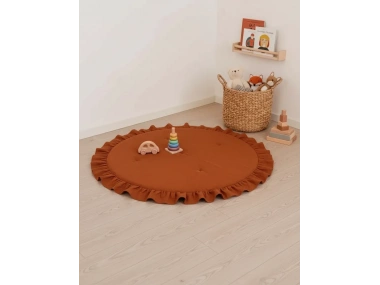 Keten Oyun Halısı, Yuvarlak Oyun Matı, Fırfırlı Oyun Minderi-Tarçın
