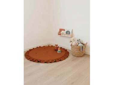 Keten Oyun Halısı, Yuvarlak Oyun Matı, Fırfırlı Oyun Minderi-Tarçın
