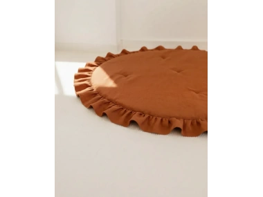 Keten Oyun Halısı, Yuvarlak Oyun Matı, Fırfırlı Oyun Minderi-Tarçın