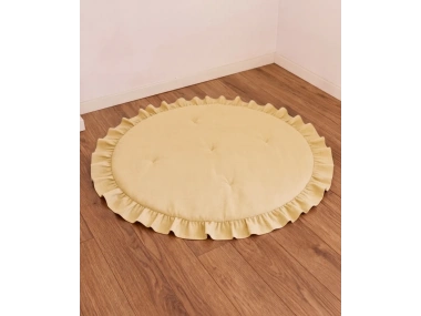 Keten Oyun Halısı, Yuvarlak Oyun Matı, Fırfırlı Oyun Minderi-Sarı
