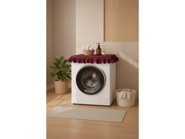 Fırfırlı Çamaşır Makinesi Örtüsü - Çeyizlik Dekoratif Banyo Makine Kılıfı- Bordo
