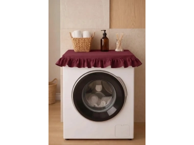 Fırfırlı Çamaşır Makinesi Örtüsü - Çeyizlik Dekoratif Banyo Makine Kılıfı- Bordo