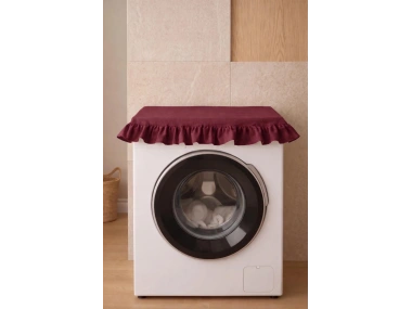 Fırfırlı Çamaşır Makinesi Örtüsü - Çeyizlik Dekoratif Banyo Makine Kılıfı- Bordo