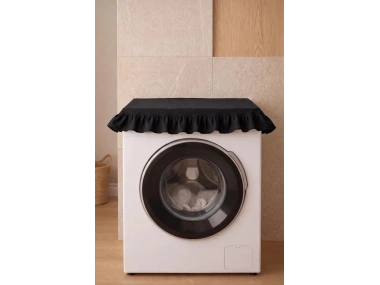 Fırfırlı Çamaşır Makinesi Örtüsü - Çeyizlik Dekoratif Banyo Makine Kılıfı- Siyah