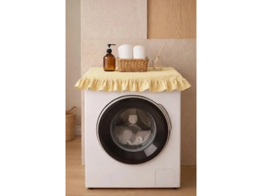 Fırfırlı Çamaşır Makinesi Örtüsü - Çeyizlik Dekoratif Banyo Makine Kılıfı- Sarı
