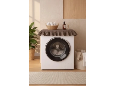 Fırfırlı Çamaşır Makinesi Örtüsü - Çeyizlik Dekoratif Banyo Makine Kılıfı- Kahverengi