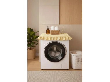 Fırfırlı Çamaşır Makinesi Örtüsü - Çeyizlik Dekoratif Banyo Makine Kılıfı- Sarı