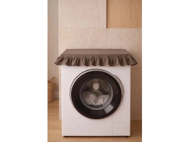 Fırfırlı Çamaşır Makinesi Örtüsü - Çeyizlik Dekoratif Banyo Makine Kılıfı- Kahverengi