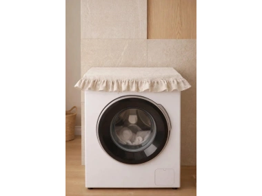 Fırfırlı Çamaşır Makinesi Örtüsü - Çeyizlik Dekoratif Banyo Makine Kılıfı- Krem