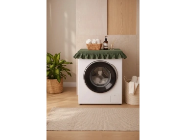 Fırfırlı Çamaşır Makinesi Örtüsü - Çeyizlik Dekoratif Banyo Makine Kılıfı- Haki