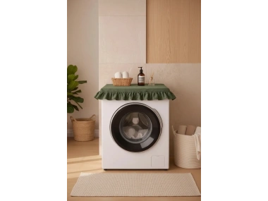 Fırfırlı Çamaşır Makinesi Örtüsü - Çeyizlik Dekoratif Banyo Makine Kılıfı- Haki