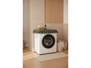 Fırfırlı Çamaşır Makinesi Örtüsü - Çeyizlik Dekoratif Banyo Makine Kılıfı- Haki