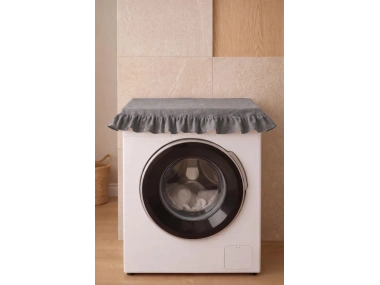 Fırfırlı Çamaşır Makinesi Örtüsü - Çeyizlik Dekoratif Banyo Makine Kılıfı- Füme