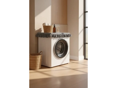 Fırfırlı Çamaşır Makinesi Örtüsü - Çeyizlik Dekoratif Banyo Makine Kılıfı- Füme