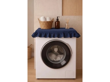 Fırfırlı Çamaşır Makinesi Örtüsü - Çeyizlik Dekoratif Banyo Makine Kılıfı- Lacivert