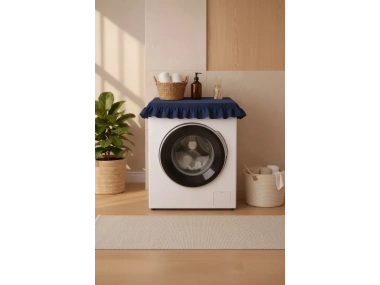 Fırfırlı Çamaşır Makinesi Örtüsü - Çeyizlik Dekoratif Banyo Makine Kılıfı- Lacivert