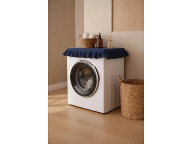 Fırfırlı Çamaşır Makinesi Örtüsü - Çeyizlik Dekoratif Banyo Makine Kılıfı- Lacivert