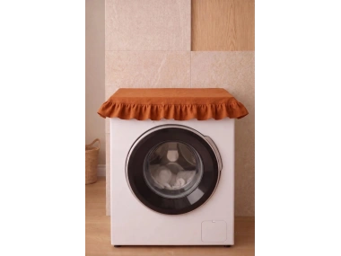 Fırfırlı Çamaşır Makinesi Örtüsü - Çeyizlik Dekoratif Banyo Makine Kılıfı- Tarçın