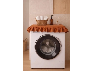Fırfırlı Çamaşır Makinesi Örtüsü - Çeyizlik Dekoratif Banyo Makine Kılıfı- Tarçın