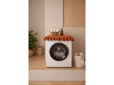 Fırfırlı Çamaşır Makinesi Örtüsü - Çeyizlik Dekoratif Banyo Makine Kılıfı- Tarçın