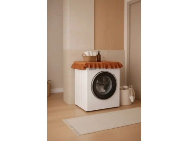 Fırfırlı Çamaşır Makinesi Örtüsü - Çeyizlik Dekoratif Banyo Makine Kılıfı- Tarçın