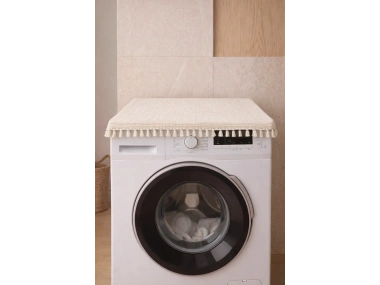 Ham Ponponlu Monica Çamaşır Makinesi Örtüsü - Çeyizlik Dekoratif Banyo Makine Kılıfı