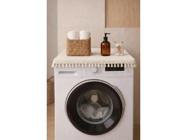 Ham Ponponlu Monica Çamaşır Makinesi Örtüsü - Çeyizlik Dekoratif Banyo Makine Kılıfı