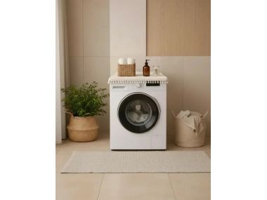 Ham Ponponlu Monica Çamaşır Makinesi Örtüsü - Çeyizlik Dekoratif Banyo Makine Kılıfı