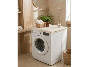 Ham Ponponlu Monica Çamaşır Makinesi Örtüsü - Çeyizlik Dekoratif Banyo Makine Kılıfı