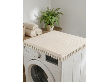 Ham Ponponlu Monica Çamaşır Makinesi Örtüsü - Çeyizlik Dekoratif Banyo Makine Kılıfı