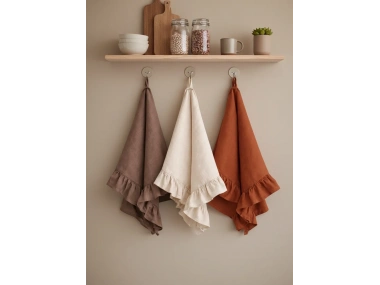 Çok Amaçlı Fırfırlı Mutfak Havlusu & Kurulama Bezi-Kahverengi-Krem-Tarçın