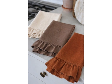Çok Amaçlı Fırfırlı Mutfak Havlusu & Kurulama Bezi-Kahverengi-Krem-Tarçın
