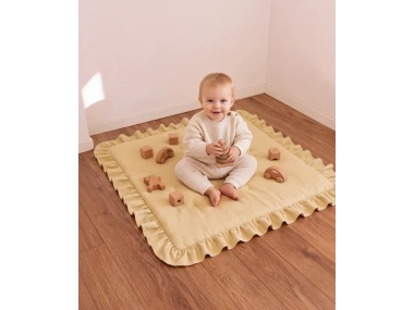 Keten Oyun Halısı, Kare Oyun Matı, Fırfırlı Oyun Minderi-Sarı