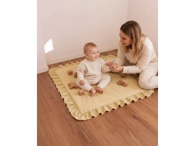 Keten Oyun Halısı, Kare Oyun Matı, Fırfırlı Oyun Minderi-Sarı