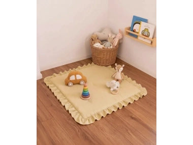 Keten Oyun Halısı, Kare Oyun Matı, Fırfırlı Oyun Minderi-Sarı