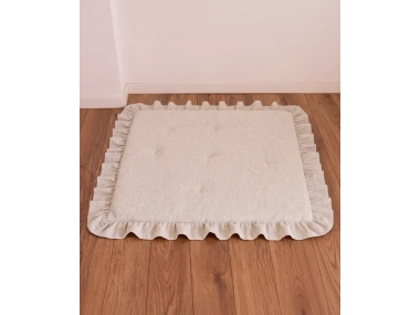 Keten Oyun Halısı, Kare Oyun Matı, Fırfırlı Oyun Minderi-Krem
