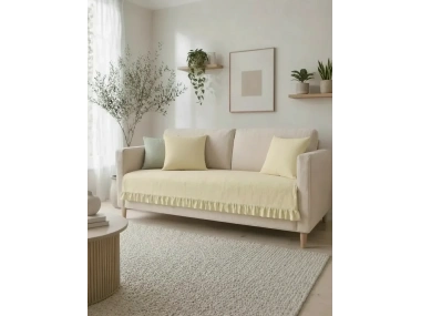 Fırfırlı Keten Koltuk Örtüsü [Kırlentli]-Sarı