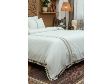 BATTAL Boy Krem Kahve Dantelli Nevresim Seti