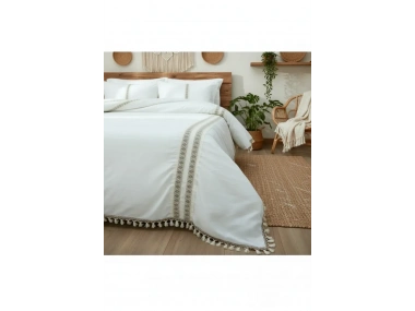 BATTAL Boy Krem Kahve Dantelli Nevresim Seti