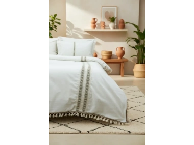 BATTAL Boy Krem Kahve Dantelli Nevresim Seti