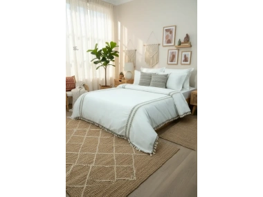 BATTAL Boy Krem Kahve Dantelli Nevresim Seti