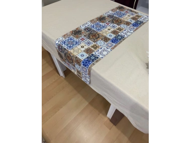 Etnik Desenli Runner, Duck Kumaş Runner, Su ve Leke İtici | Dayanıklı, Modern Tasarım 40x150 cm