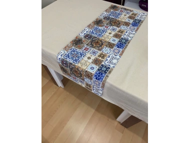 Etnik Desenli Runner, Duck Kumaş Runner, Su ve Leke İtici | Dayanıklı, Modern Tasarım 40x150 cm